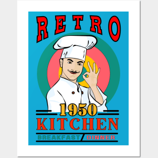 Retro Kitchen "Breakfast & Dinner" 1950 👌 Posters and Art